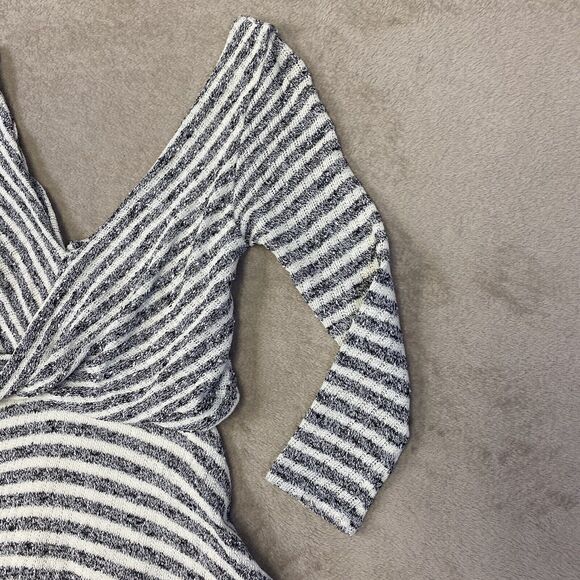 Free People Gray Ivory Striped Faux Wrap V Neck V Back Maverick Dress Small - Picture 4 of 14